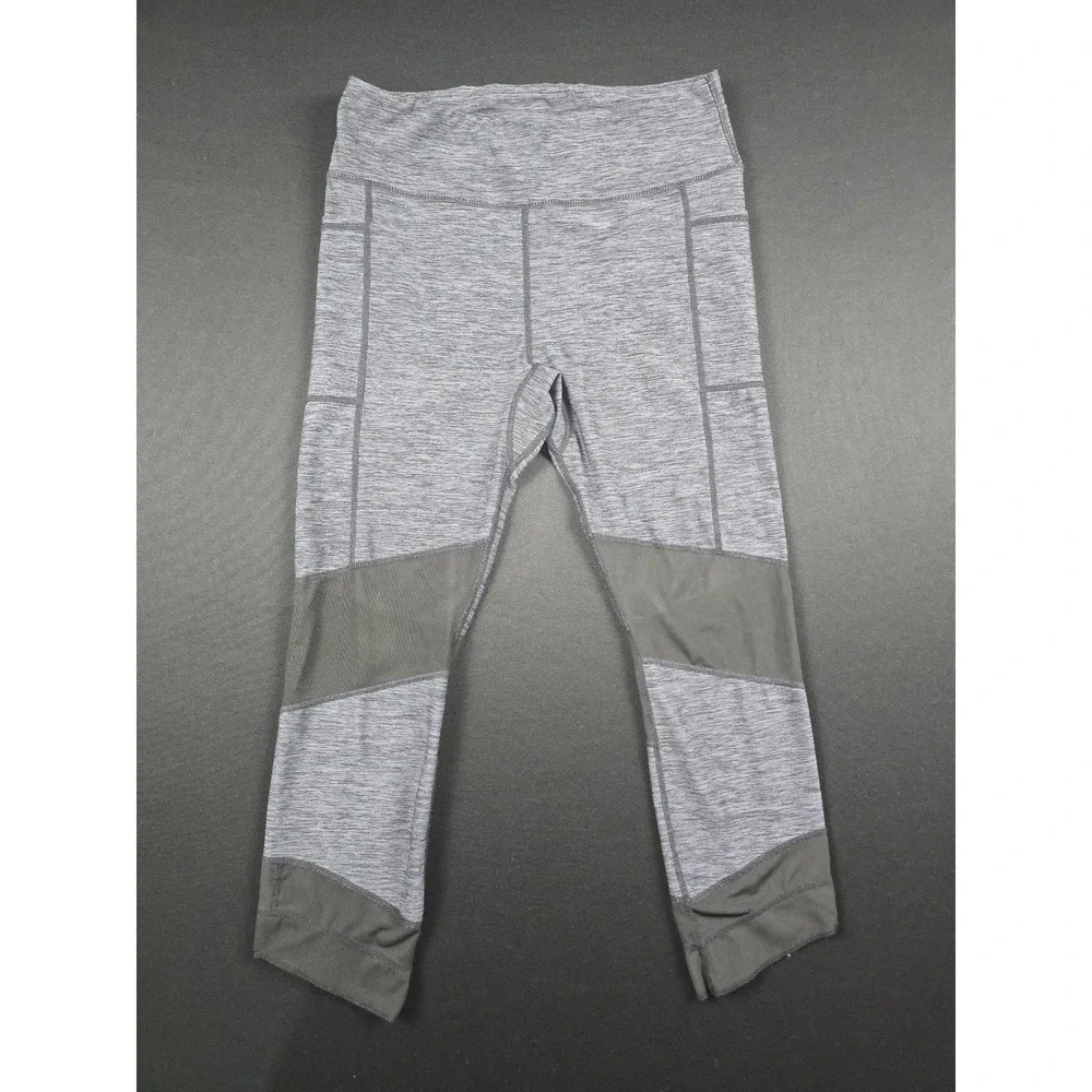 R8 Activewear Womens Grey Space Dye Mesh Panel Cropped Leggings Size M Pockets